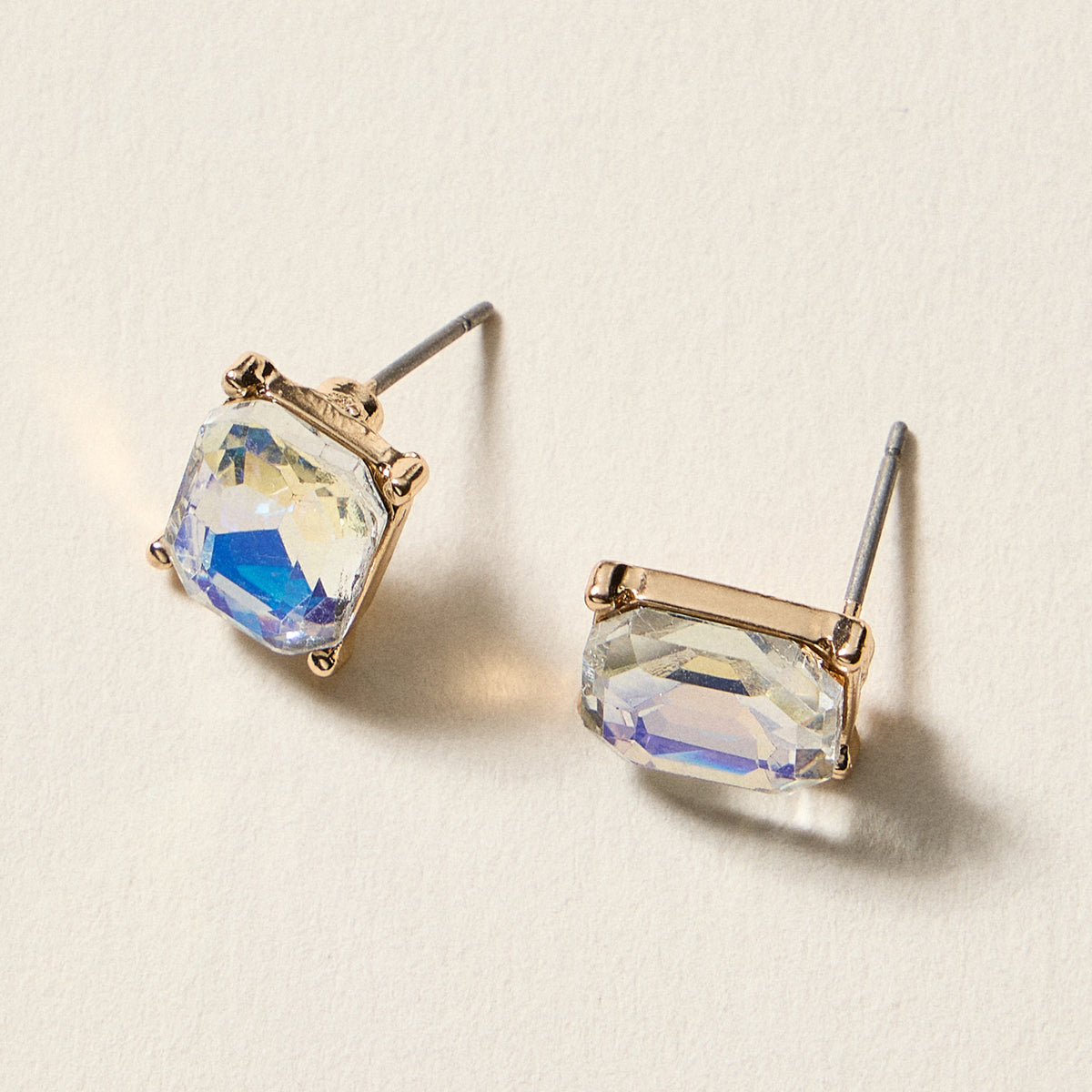 Birthstone Stud Earrings – Emerald-Cut Gemstone Rectangle Post Earrings