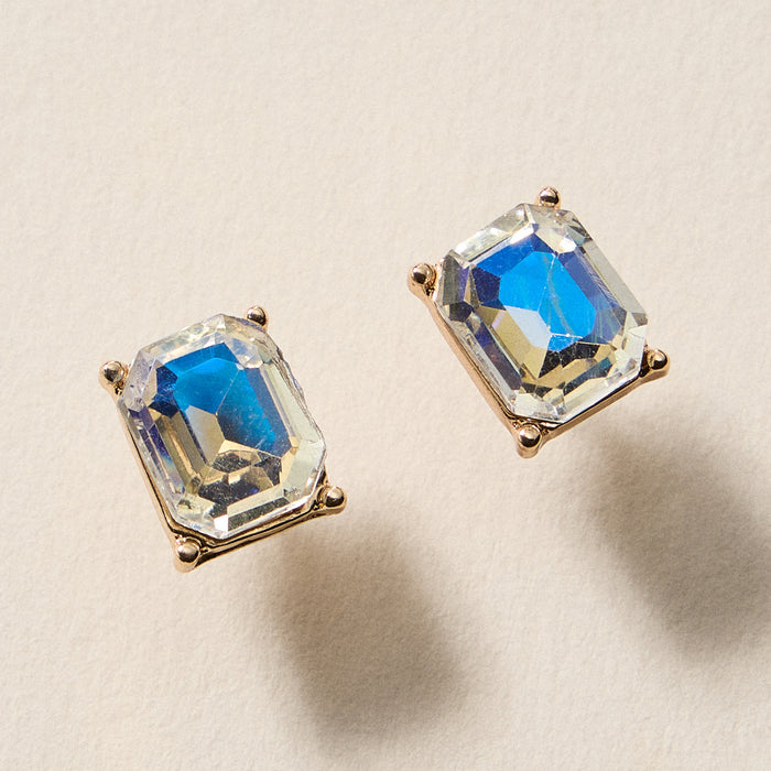 Birthstone Stud Earrings – Emerald-Cut Gemstone Rectangle Post Earrings