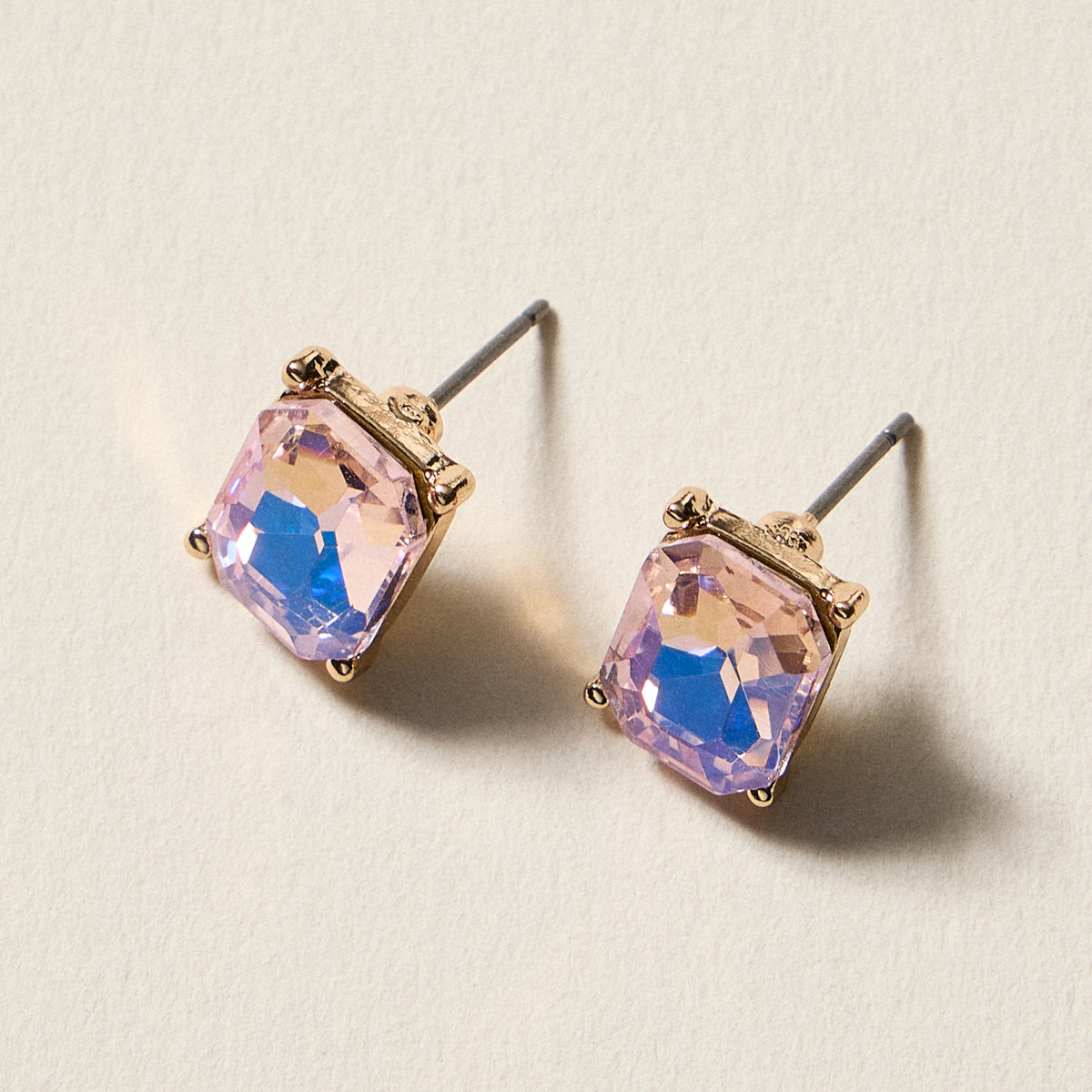 Birthstone Stud Earrings – Emerald-Cut Gemstone Rectangle Post Earrings