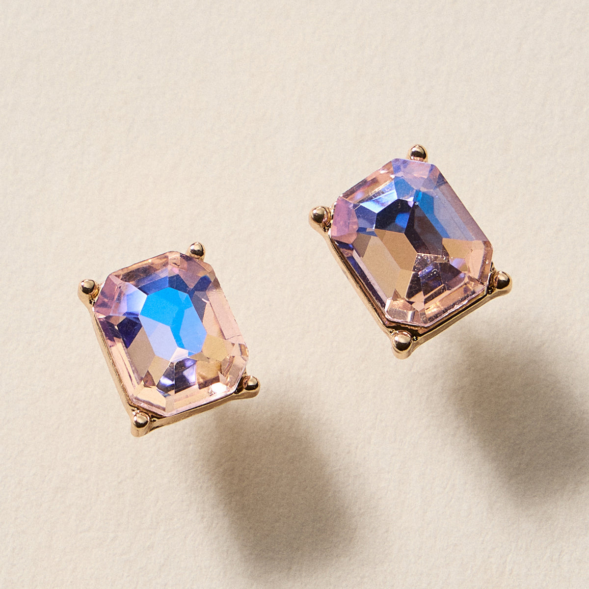 Birthstone Stud Earrings – Emerald-Cut Gemstone Rectangle Post Earrings