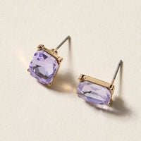 Birthstone Stud Earrings – Emerald-Cut Gemstone Rectangle Post Earrings