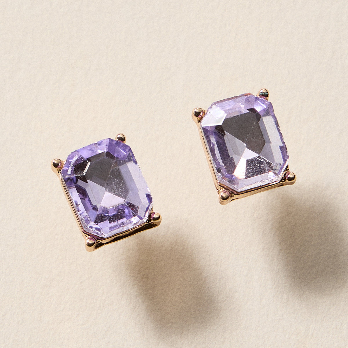 Birthstone Stud Earrings – Emerald-Cut Gemstone Rectangle Post Earrings