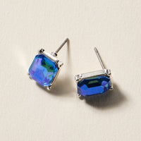 Birthstone Stud Earrings – Emerald-Cut Gemstone Rectangle Post Earrings