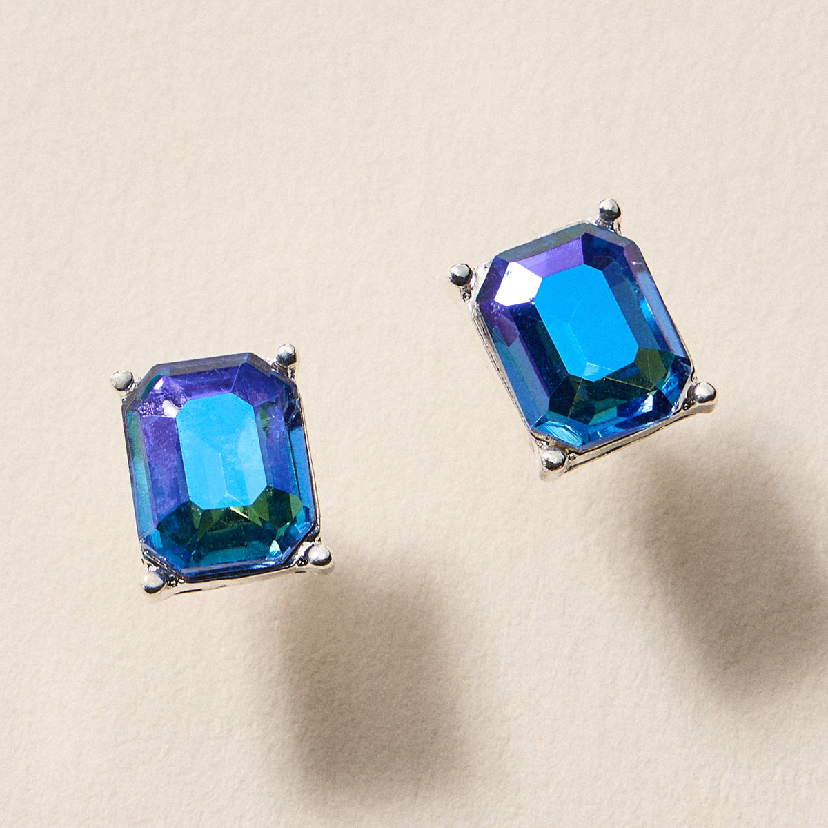 Birthstone Stud Earrings – Emerald-Cut Gemstone Rectangle Post Earrings