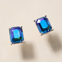 Birthstone Stud Earrings – Emerald-Cut Gemstone Rectangle Post Earrings
