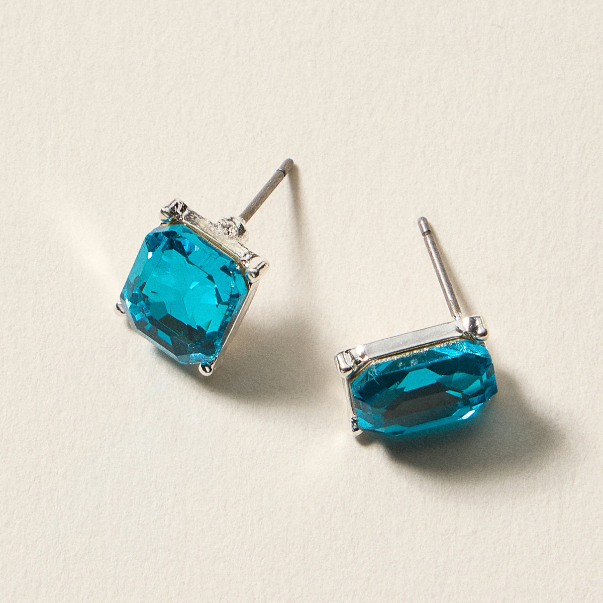 Birthstone Stud Earrings – Emerald-Cut Gemstone Rectangle Post Earrings