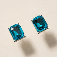 Birthstone Stud Earrings – Emerald-Cut Gemstone Rectangle Post Earrings
