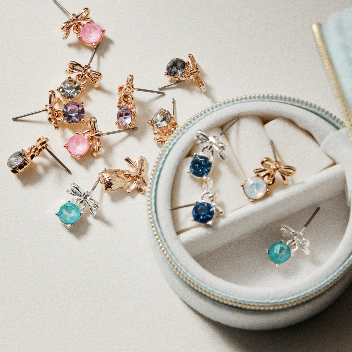 Birthstone Bow Stud Earrings – Dainty Gemstone Post Earrings with Bow Detail