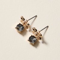 Birthstone Bow Stud Earrings – Dainty Gemstone Post Earrings with Bow Detail