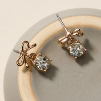 Birthstone Bow Stud Earrings – Dainty Gemstone Post Earrings with Bow Detail