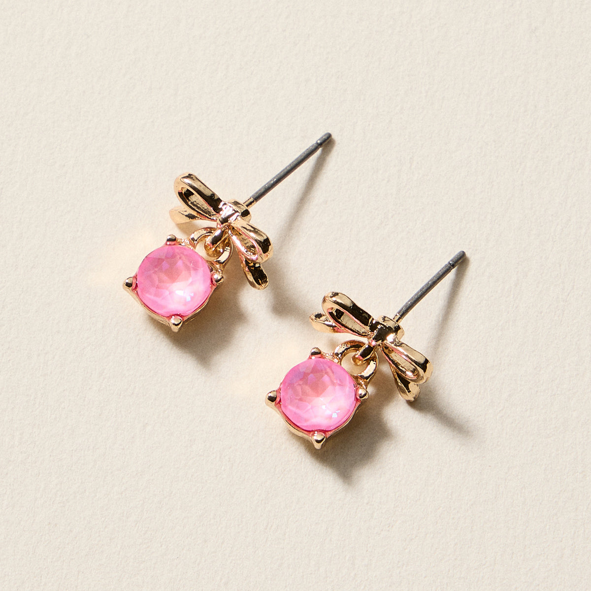 Birthstone Bow Stud Earrings – Dainty Gemstone Post Earrings with Bow Detail