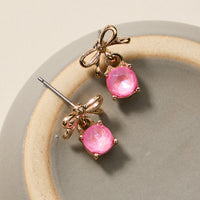 Birthstone Bow Stud Earrings – Dainty Gemstone Post Earrings with Bow Detail