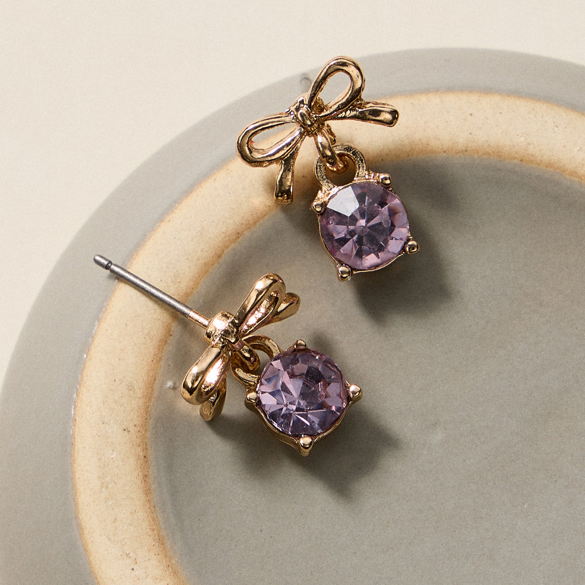 Birthstone Bow Stud Earrings – Dainty Gemstone Post Earrings with Bow Detail