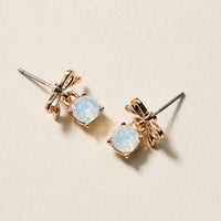 Birthstone Bow Stud Earrings – Dainty Gemstone Post Earrings with Bow Detail