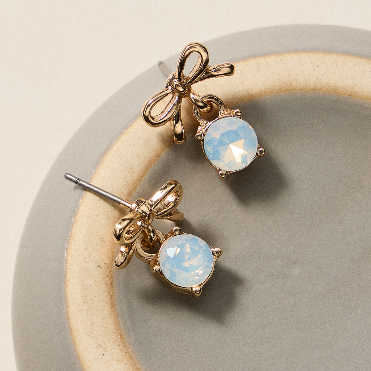 Birthstone Bow Stud Earrings – Dainty Gemstone Post Earrings with Bow Detail