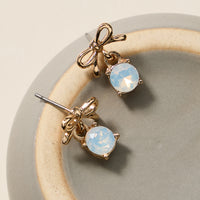 Birthstone Bow Stud Earrings – Dainty Gemstone Post Earrings with Bow Detail