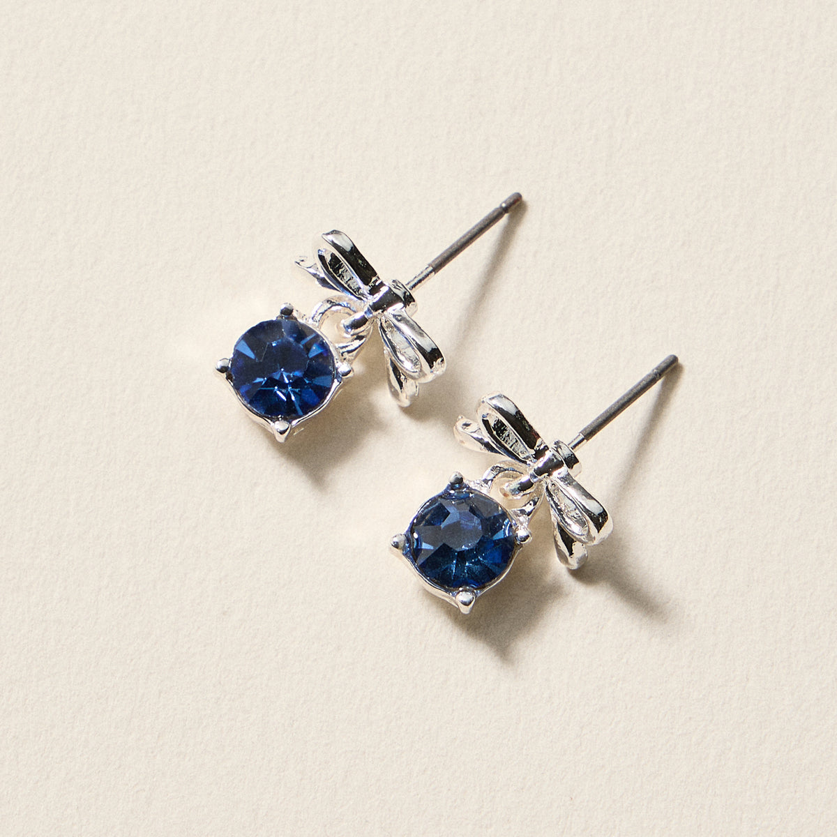 Birthstone Bow Stud Earrings – Dainty Gemstone Post Earrings with Bow Detail