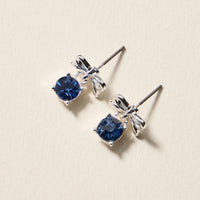 Birthstone Bow Stud Earrings – Dainty Gemstone Post Earrings with Bow Detail
