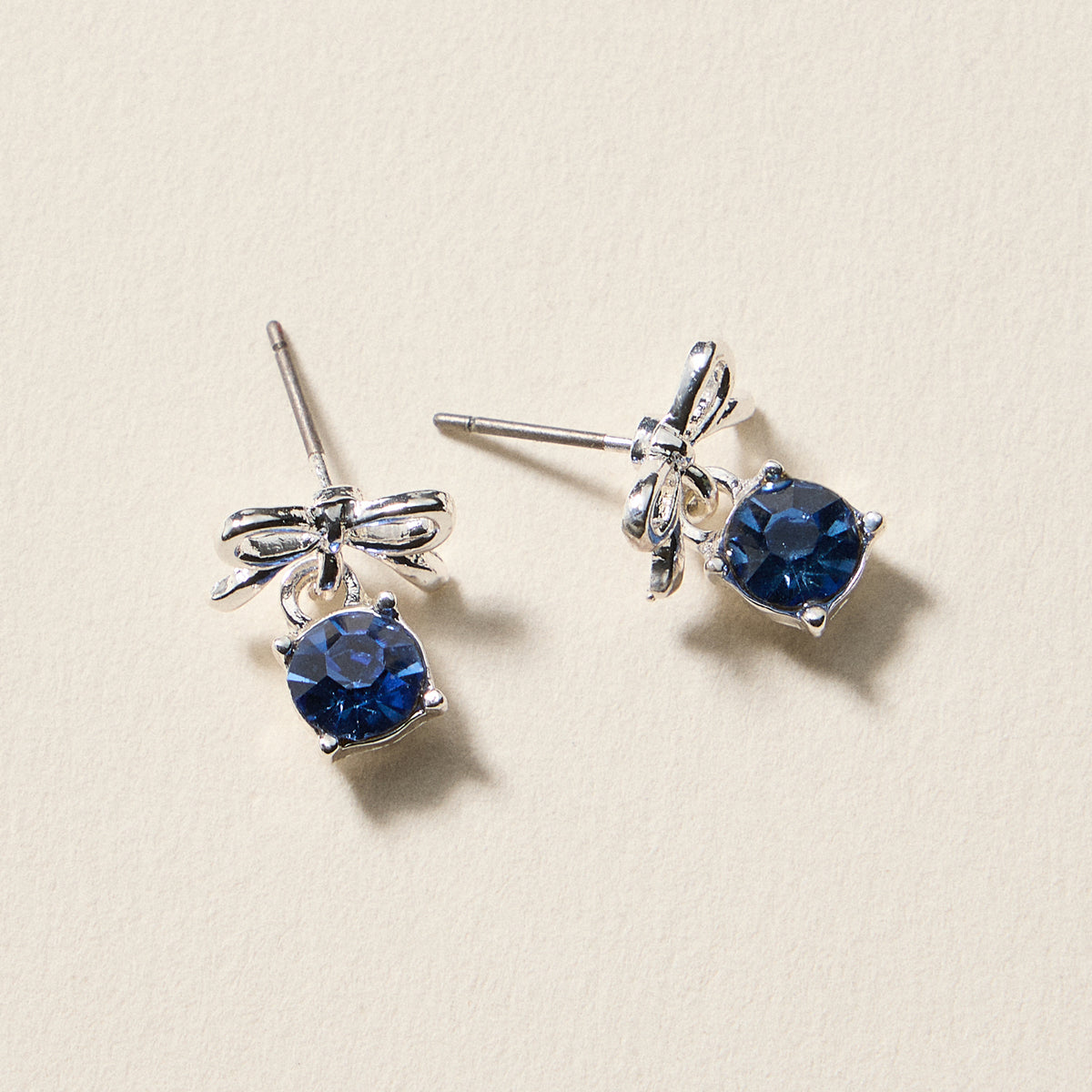 Birthstone Bow Stud Earrings – Dainty Gemstone Post Earrings with Bow Detail
