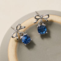 Birthstone Bow Stud Earrings – Dainty Gemstone Post Earrings with Bow Detail