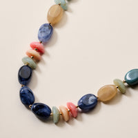 Organic Resin Bead Necklace – Colorful Chunky Beaded Statement Chain with Gold Accents, Adjustable Length