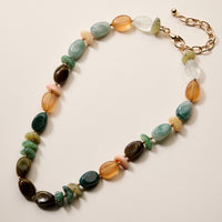 Organic Resin Bead Necklace – Colorful Chunky Beaded Statement Chain with Gold Accents, Adjustable Length