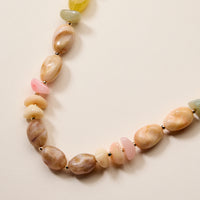 Organic Resin Bead Necklace – Colorful Chunky Beaded Statement Chain with Gold Accents, Adjustable Length