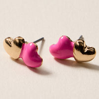 Double Heart Stud Earrings – Cute Enamel & Gold Heart Posts for Valentine’s Day