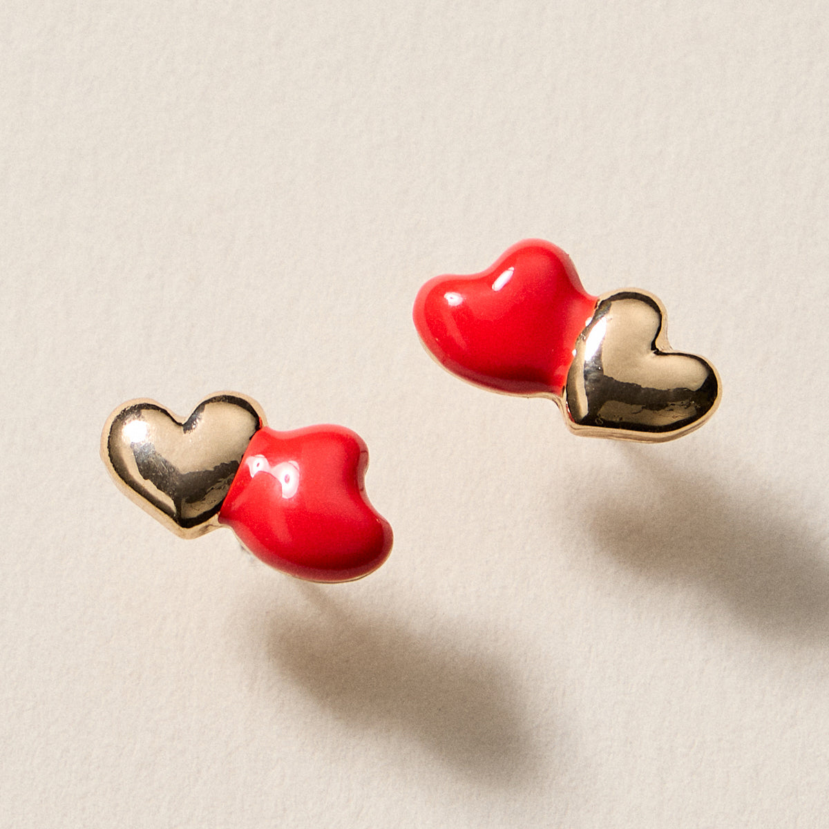 Double Heart Stud Earrings – Cute Enamel & Gold Heart Posts for Valentine’s Day