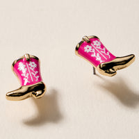 Mini Western Cowboy Boot Enamel Stud Earrings – Assorted Colors & Patterns