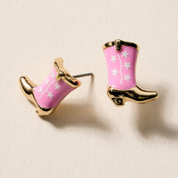 Mini Western Cowboy Boot Enamel Stud Earrings – Assorted Colors & Patterns
