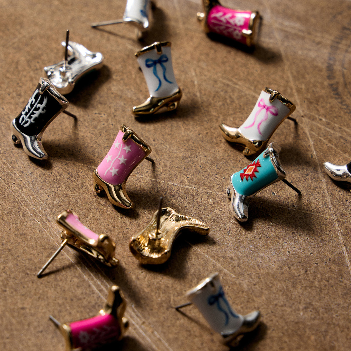 Mini Western Cowboy Boot Enamel Stud Earrings – Assorted Colors & Patterns