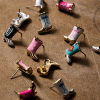 Mini Western Cowboy Boot Enamel Stud Earrings – Assorted Colors & Patterns