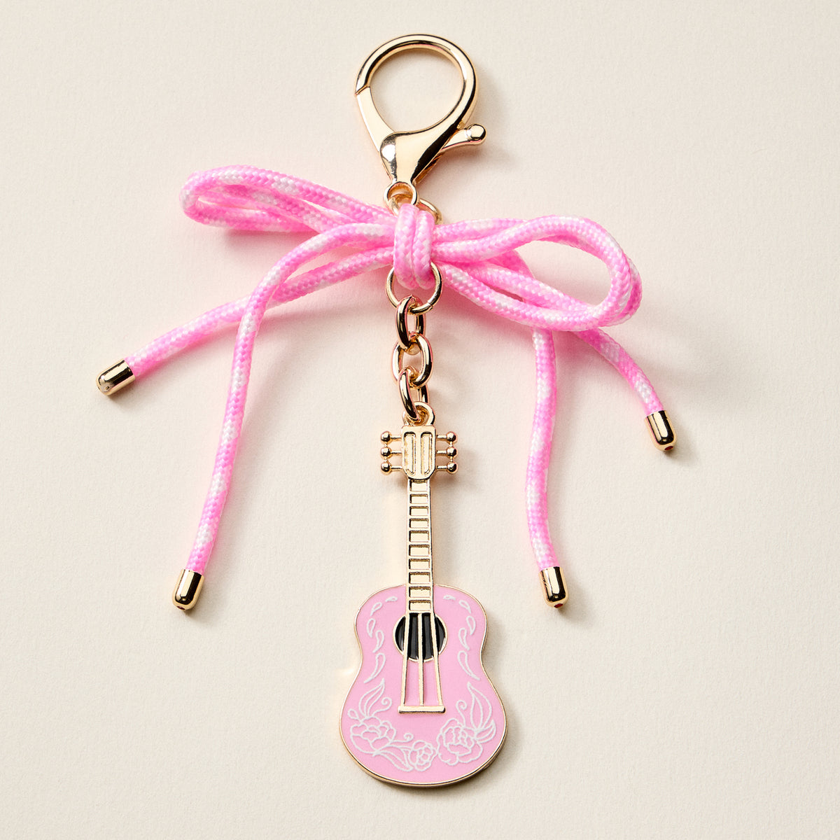Pink Guitar Enamel Keychain
