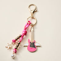Angel Guitar Enamel Keychain with Star & Pearl Beads