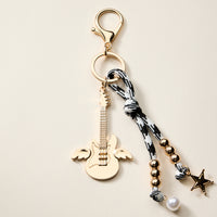 Angel Guitar Enamel Keychain with Star & Pearl Beads