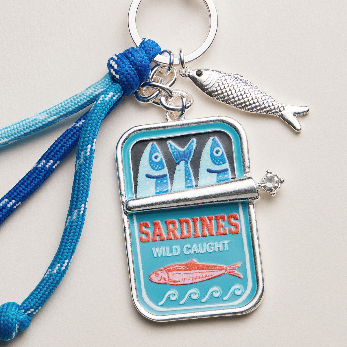 Sardine Tin Keychain with Tassel Charm