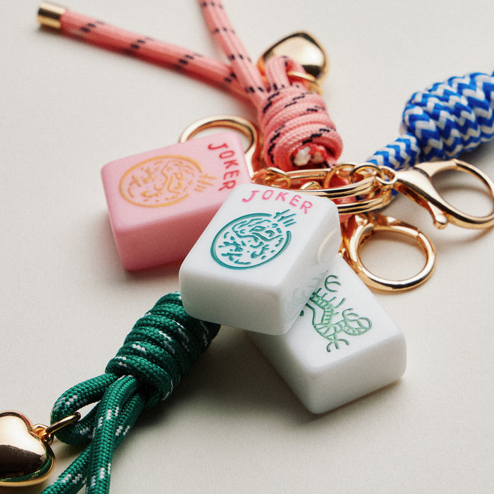 Mahjong Keychain with Heart Charm & Rope