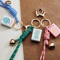 Mahjong Keychain with Heart Charm & Rope
