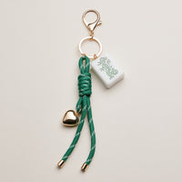Mahjong Keychain with Heart Charm & Rope