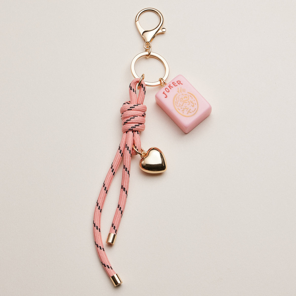 Mahjong Keychain with Heart Charm & Rope