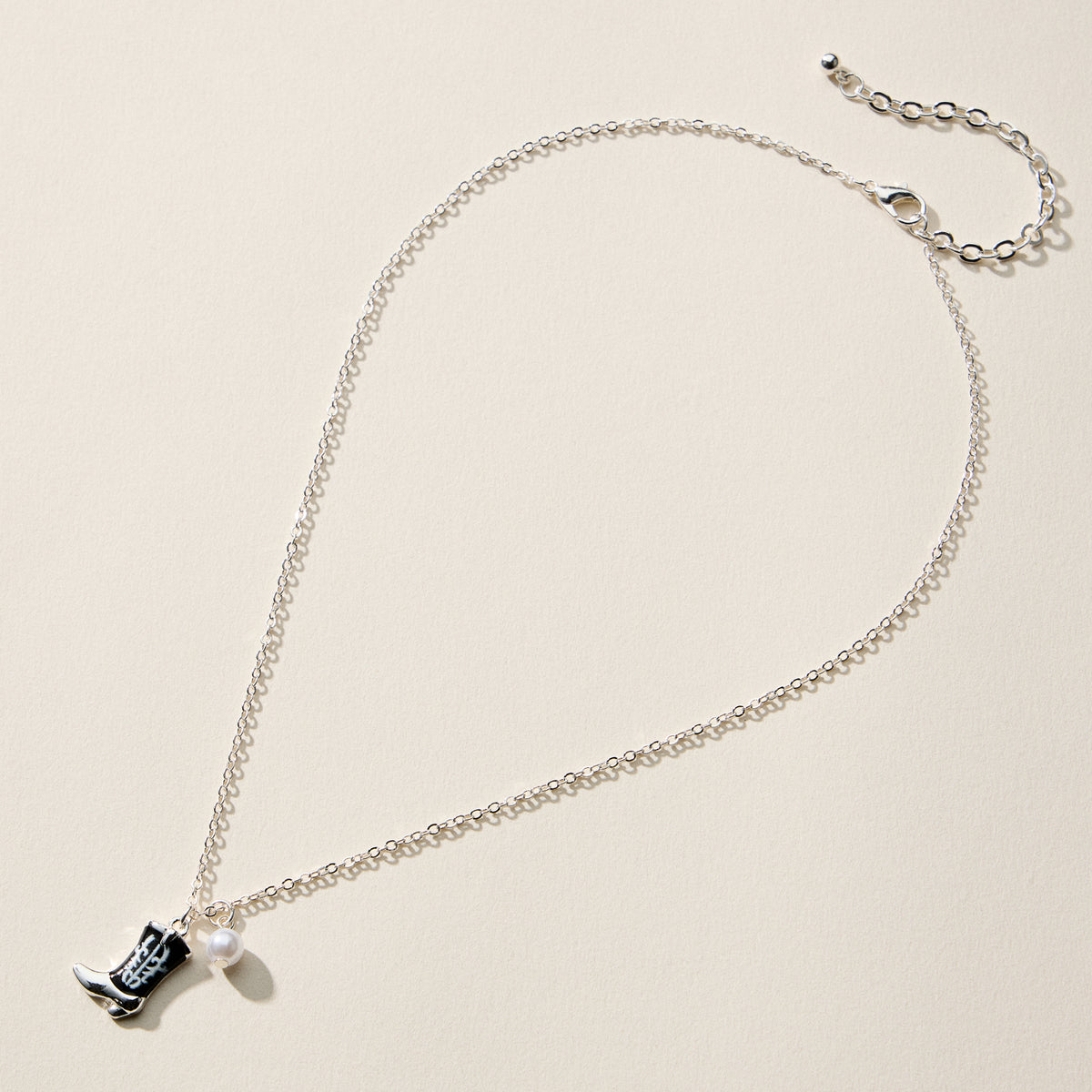 Boot Enamel Necklace – Cowboy Boot Pendant with Printed Detail & Pearl Accent