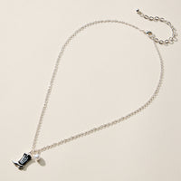 Boot Enamel Necklace – Cowboy Boot Pendant with Printed Detail & Pearl Accent