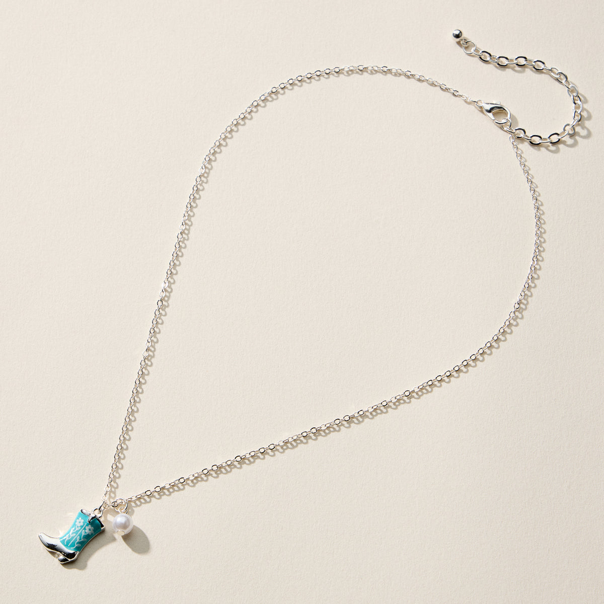 Boot Enamel Necklace – Cowboy Boot Pendant with Printed Detail & Pearl Accent
