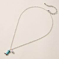 Boot Enamel Necklace – Cowboy Boot Pendant with Printed Detail & Pearl Accent
