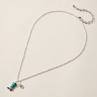 Boot Enamel Necklace – Cowboy Boot Pendant with Printed Detail & Pearl Accent