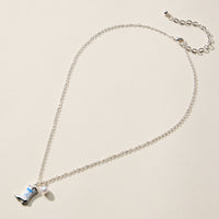 Boot Enamel Necklace – Cowboy Boot Pendant with Printed Detail & Pearl Accent