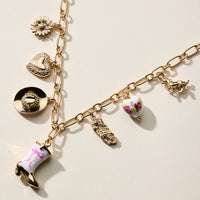 Western Charm Necklace – Mixed Icon Chain with Boot, Hat & Horse Charms and Ceramic Bead