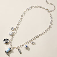 Western Charm Necklace – Mixed Icon Chain with Boot, Hat & Horse Charms and Ceramic Bead