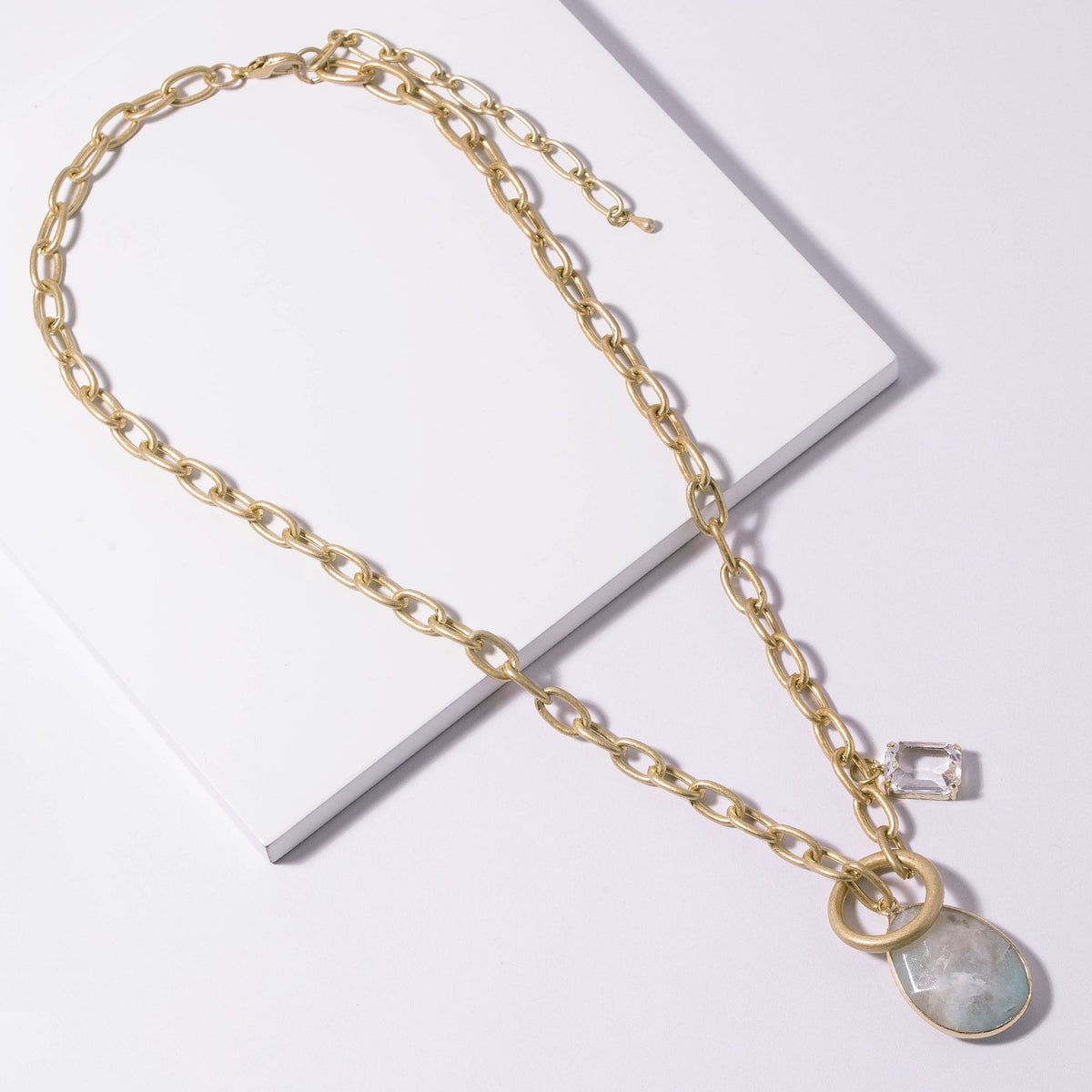 Stone Teardrop Toggle Pendant Necklace